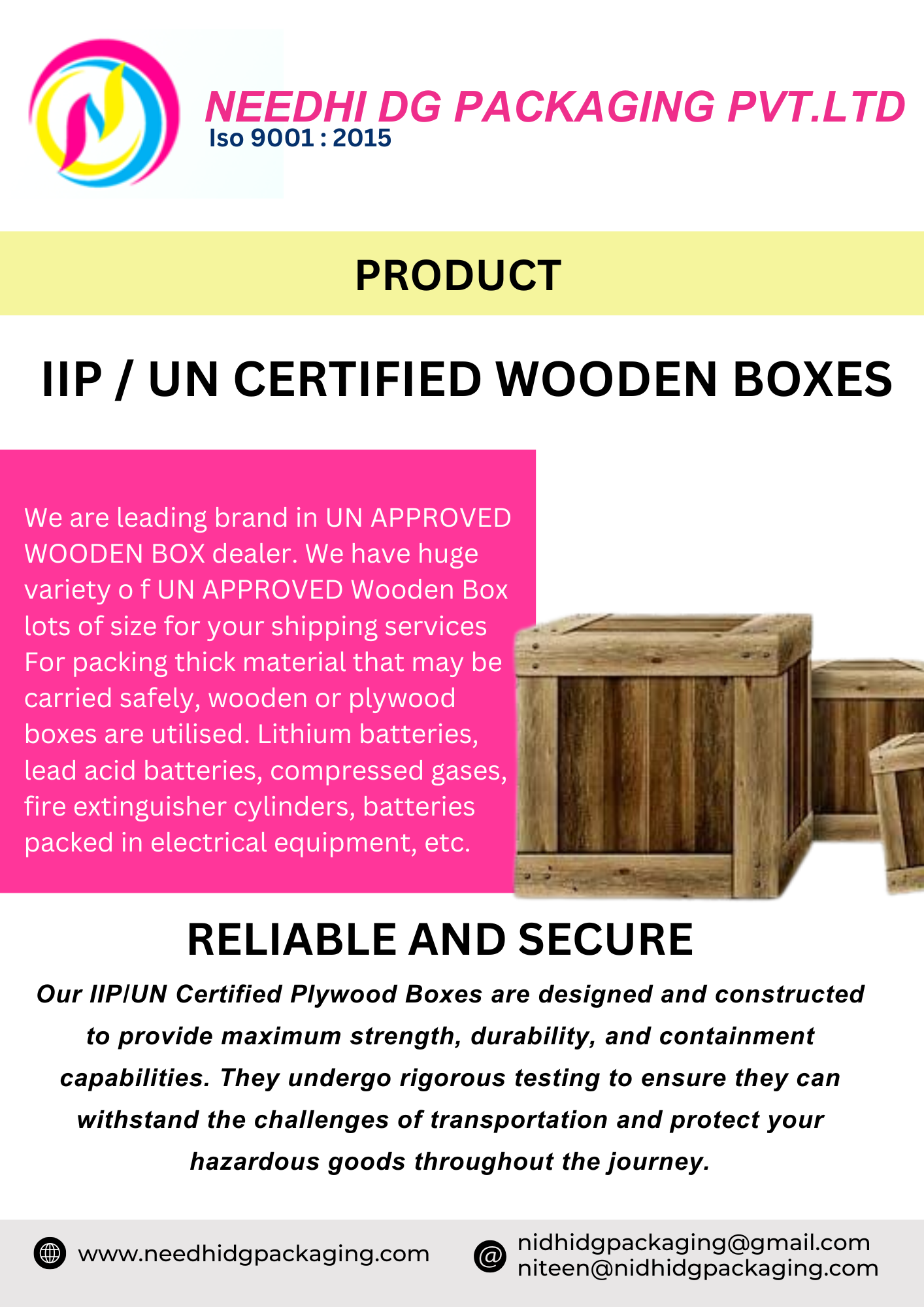 UN/IIP Approved Wooden Box