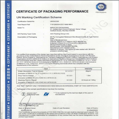 UN X-11 Certificate