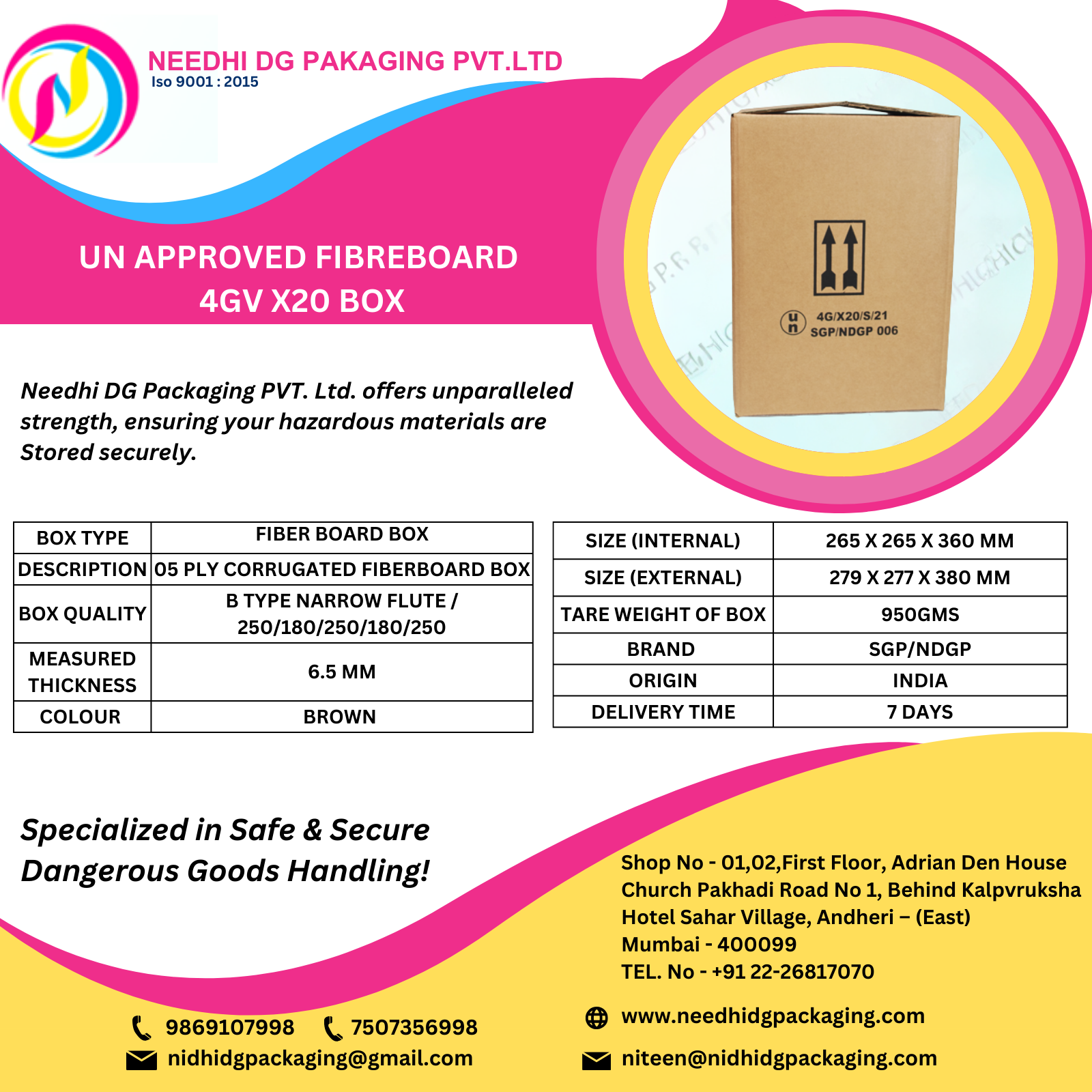 UN 4G Hazmat Fibreboard Box